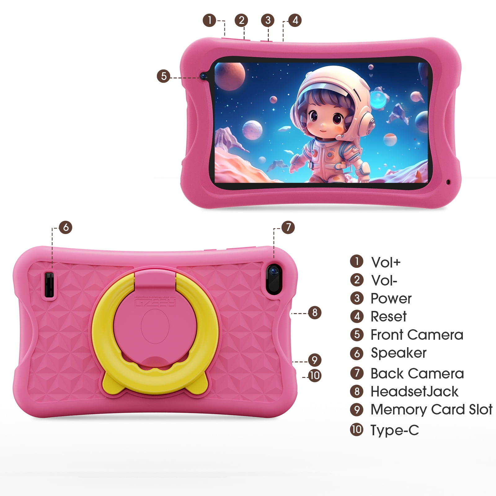 Digiland Kids Tablet 7 inch,Android 13 Go Quad Core Tablet for Toddler with IWAWA App, 32GB ROM+5GB RAM,Parent Control,Wi-Fi,Pink