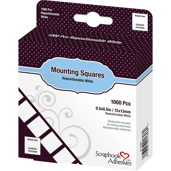 Scrapbook Adhesives Mounting Squares 1000/Pkg-Repositionable, White, .5"X.5"
