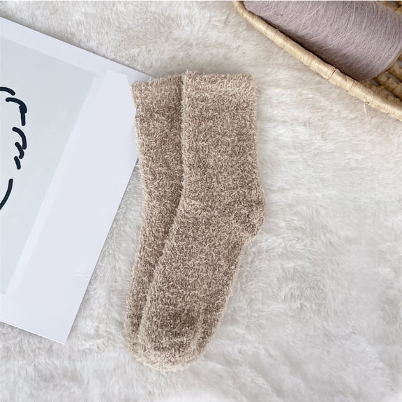 Delayuji Fuzzy Socks Unisex Thick Coral Fleece Long Socks Non Shedding Solid Color Winter Warm Indoor Floor Sleep Socks Four Season Daily Casual Slipper Socks