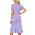 thumbnail image 4 of INSPIRE CHIC Women's Sheath Dress Cocktail Party 1950s Vintage Button Decor Ruffled Mermaid Midi Dress XL Light Purple, 4 of 6