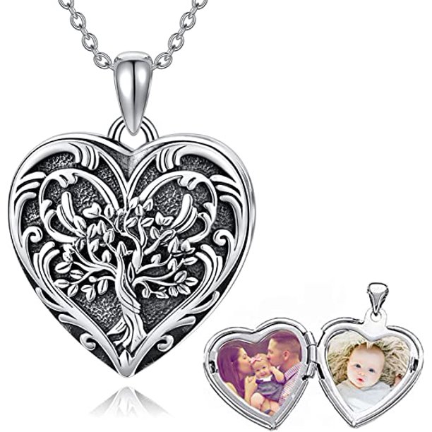 AOBOCO Heart Shaped Locket Necklace That Holds Pictures Photo Keep