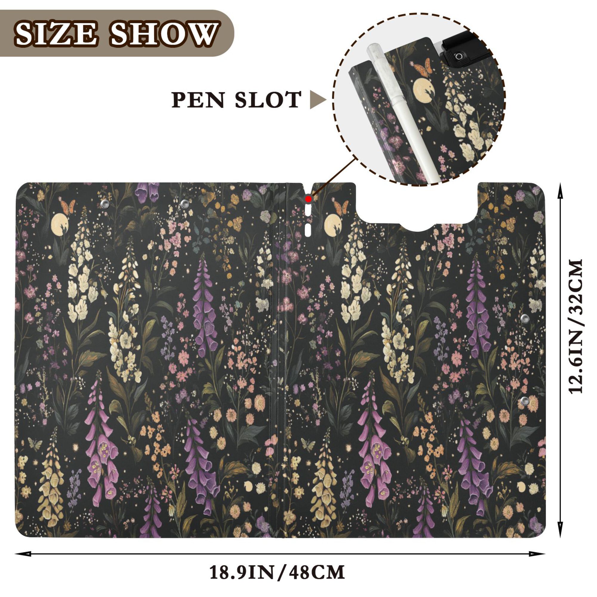 FORMRS A4 Clipboard Folder with Pen Holder Horizontal Foldable School Office Binder, Purple Floral Pattern
