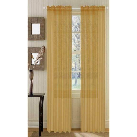 Set of 2 Sheer Voile Window Curtain Panels, 84" Long, Gold