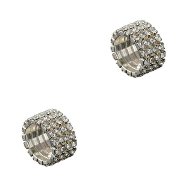 Sonducket Anillo de cristal elástico con incrustaciones exquisitas para compromiso elegante, compromiso único, anillo de promesa de boda, plata 4 filas 2piezas