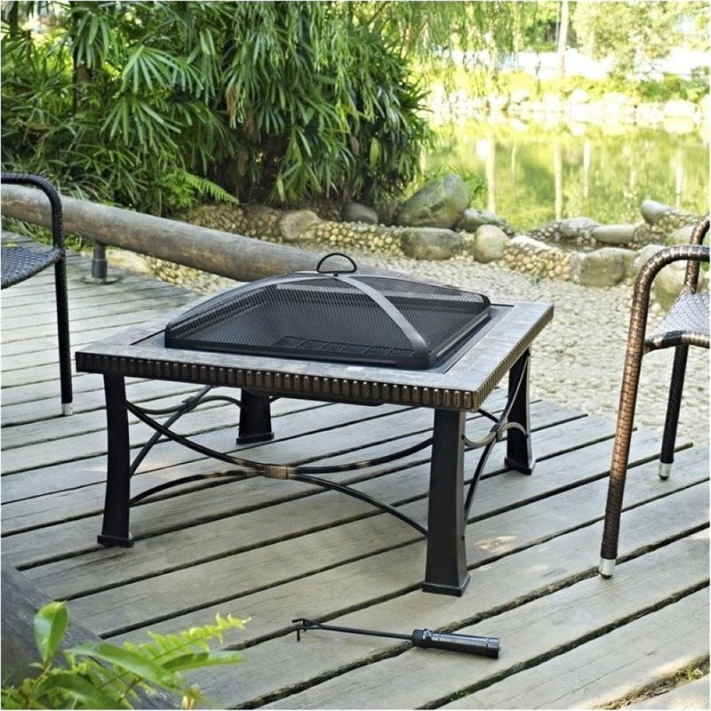 Bowery Hill Square Slate Firepit in Black by Bowery Hill