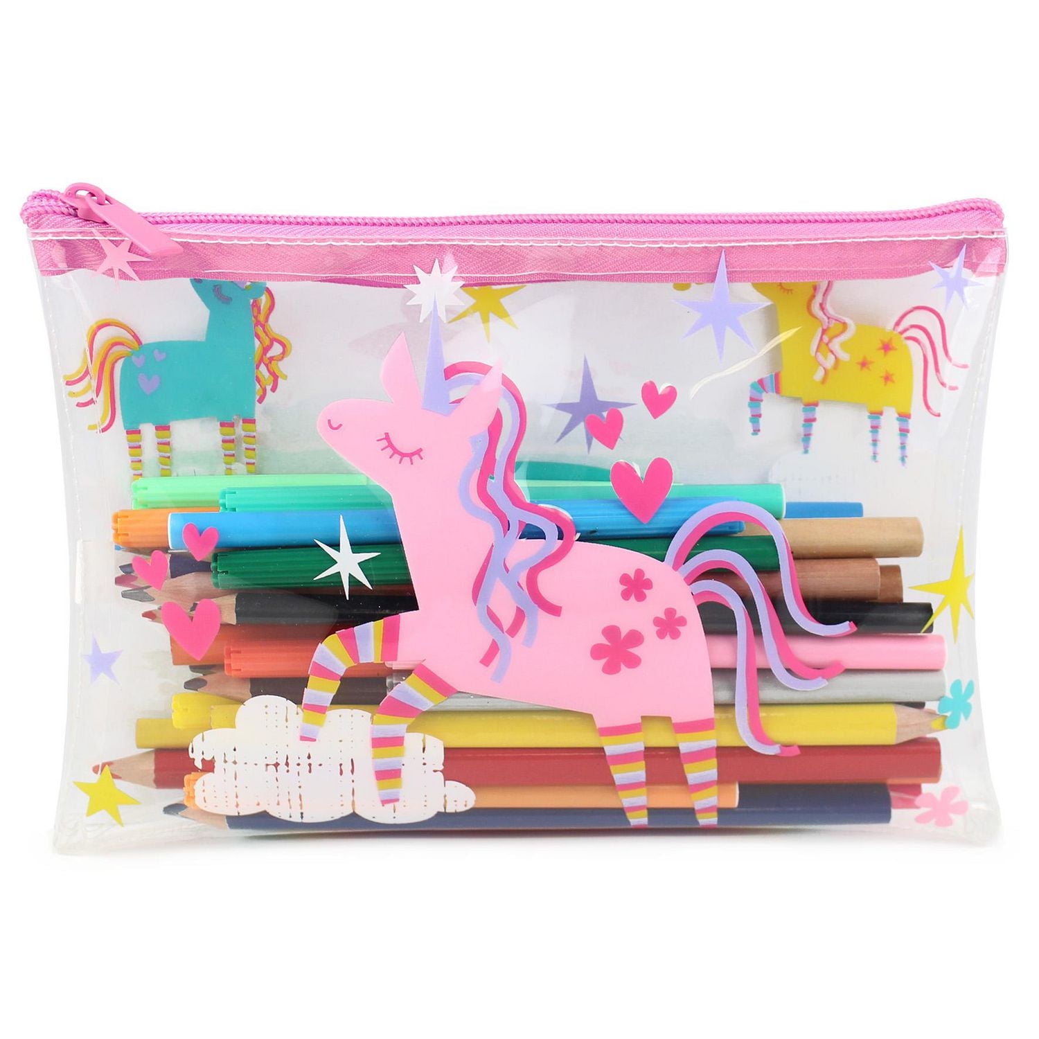 Pen + Gear Clear Flat Pencil Pouch with Unicorn & Rainbow Design