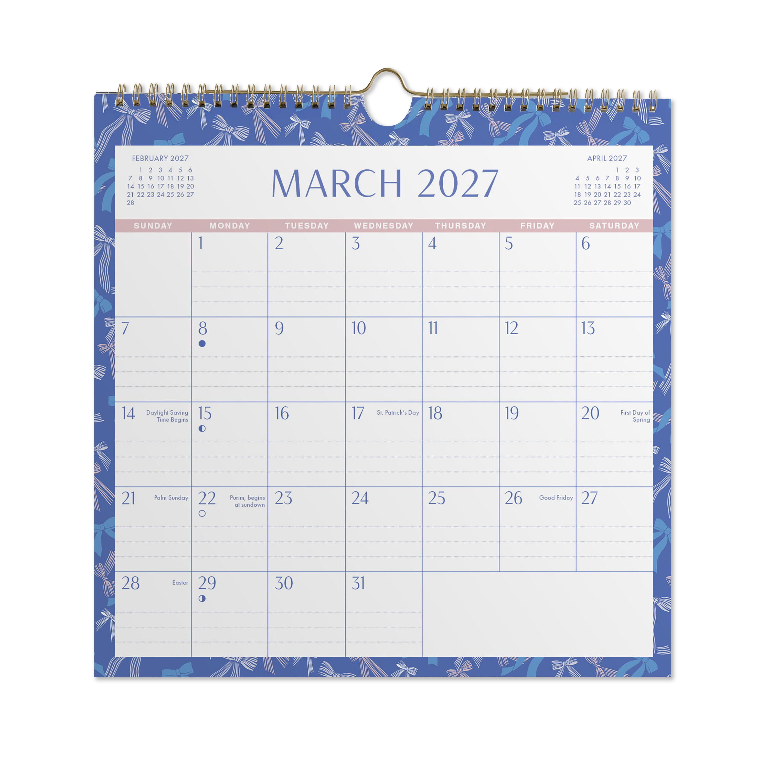 2027 Pen+Gear Mini Spiral Bows Calendar 7x7 January-December Gridded