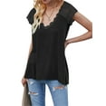 thumbnail image 2 of Liacowi Women Short Sleeve T-shirt Lace Patchwork V-neck Tees Casual Tops Loose Fit, 2 of 8