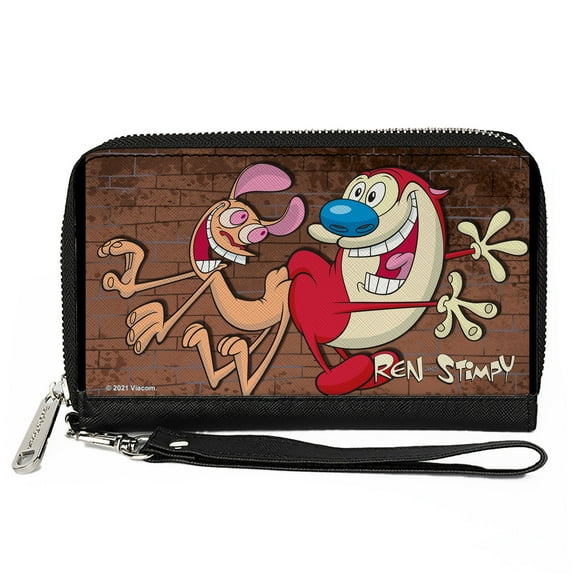Nickelodeon Wallet, Zip Around, The Ren and Stimpy Show Booty Bump Pose Brick Wall Browns, Vegan Leather