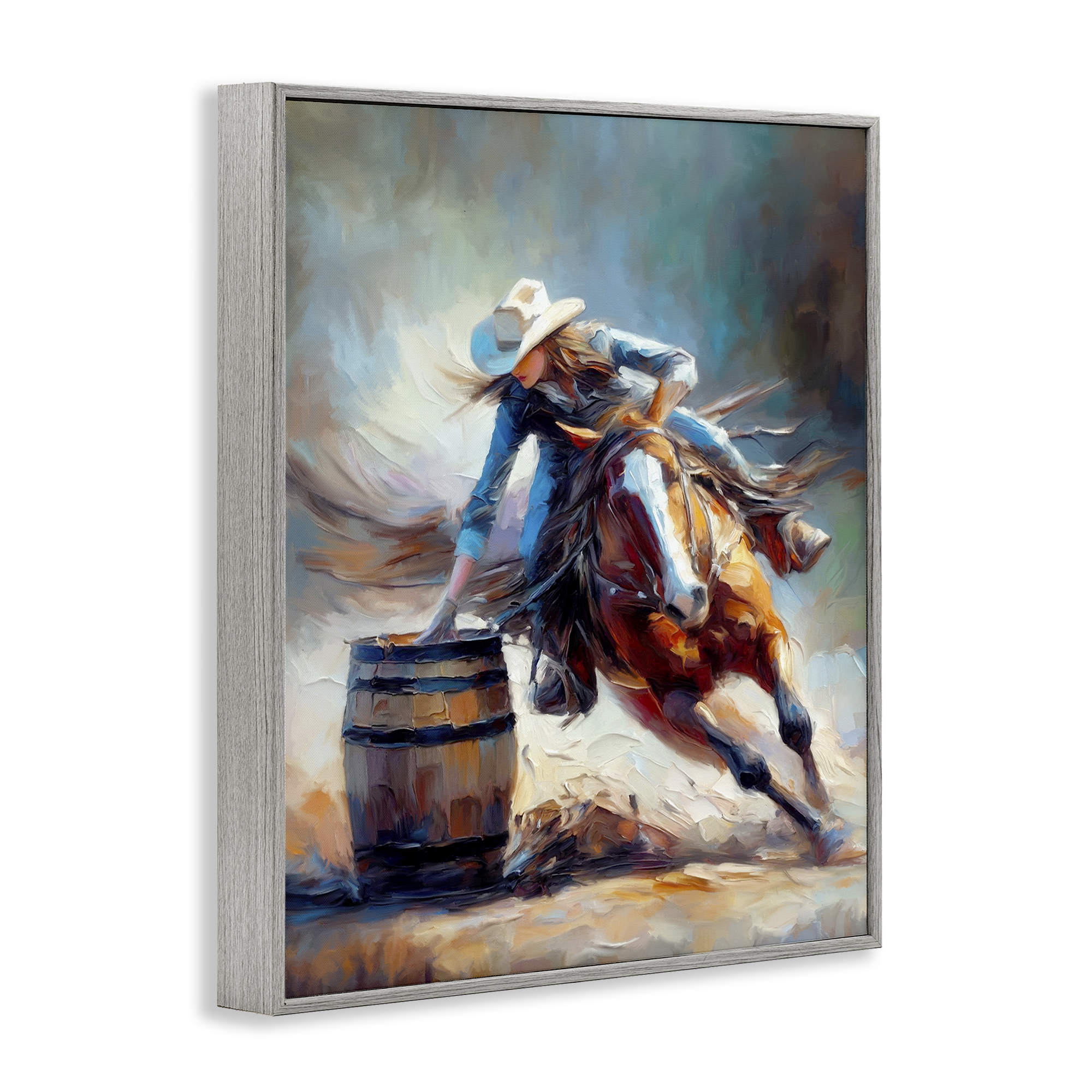 Stupell Industries Barrel Racer Cowgirl Novelty Painting Gray Framed Art Print Wall Art, 16 x 20