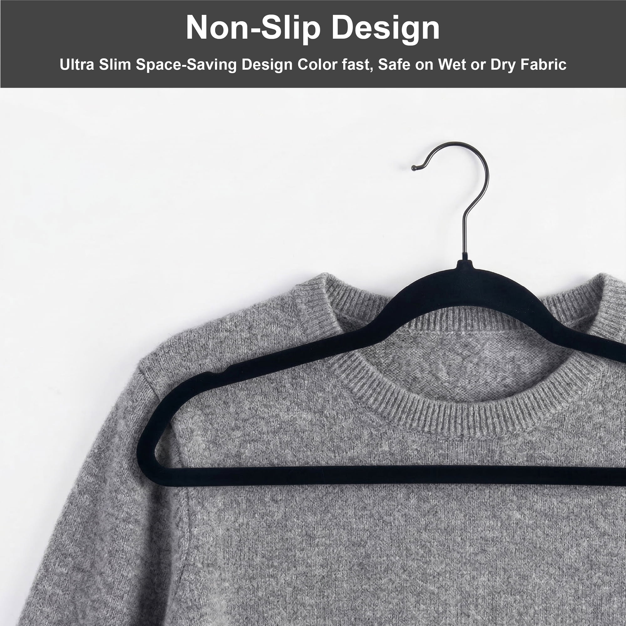 (4 pack) Better Homes & Gardens Slim Non-Slip Velvet Hangers, Black, 30 Pack