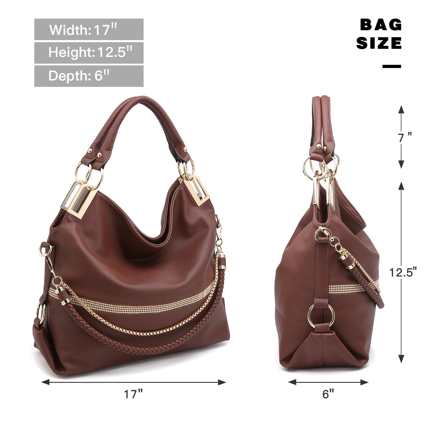 Dasein Hobo Bags for Women Soft Faux Leather Purses and Handbags Large Hobo Purse Shoulder Bag with Rhinestones