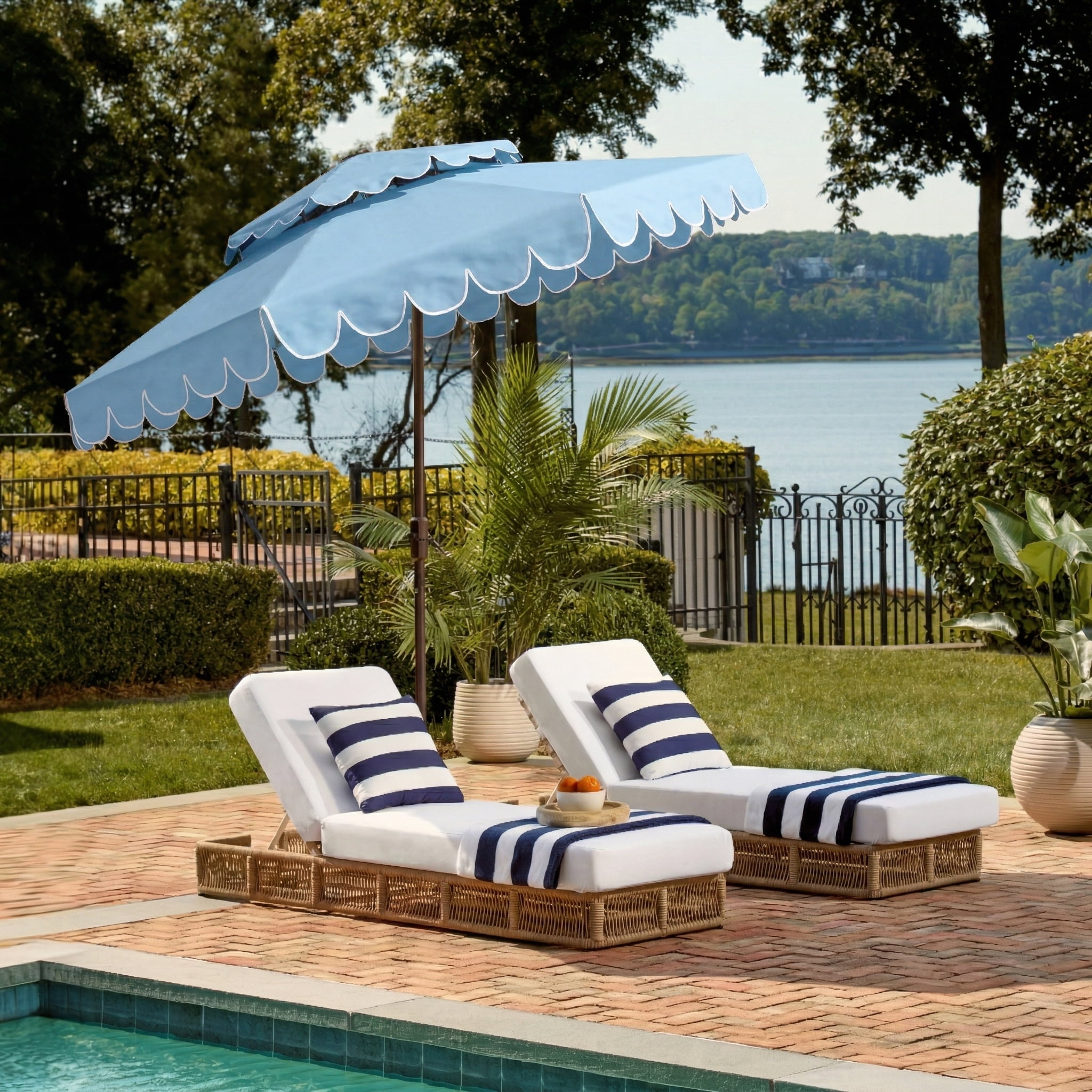 Safavieh Outdoor Venice 9ft Doubletop Patio Umbrella, Baby Blue/White
