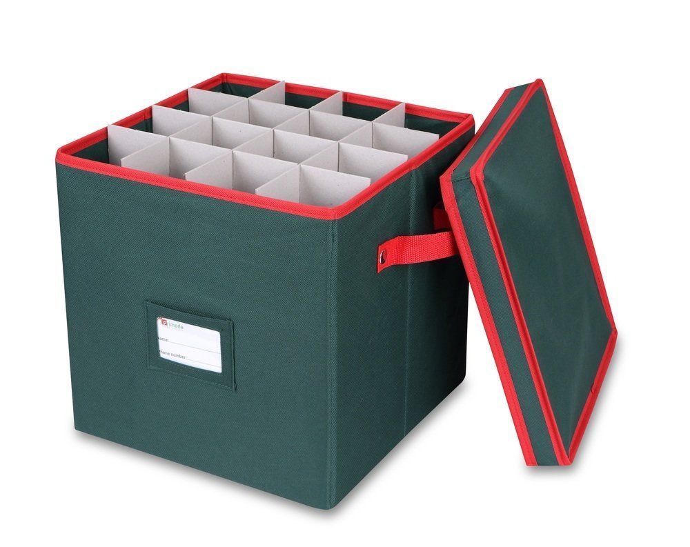 Holiday Ornament Storage Box, 4 Layers, Fits 64 Ornaments Balls, Green