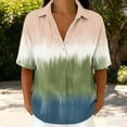 thumbnail image 3 of Favoffer Women's Gradient Linen Button Down Short Sleeve Tops V Neck Casual Summer Blouses Loose Fit Tie Dye Shirts for Beach Vacation Daily Work, 3 of 7