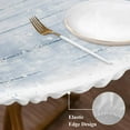 thumbnail image 5 of Blue Eucalyptus Fitted Tablecloth with Elastic Edged, Round Table Cloth for Dining Table, Christmas Leaves Poinsettia Farmhouse Wooden Waterproof Oil Proof Table Cover for Indoor Outdoor 36"-44", 5 of 9