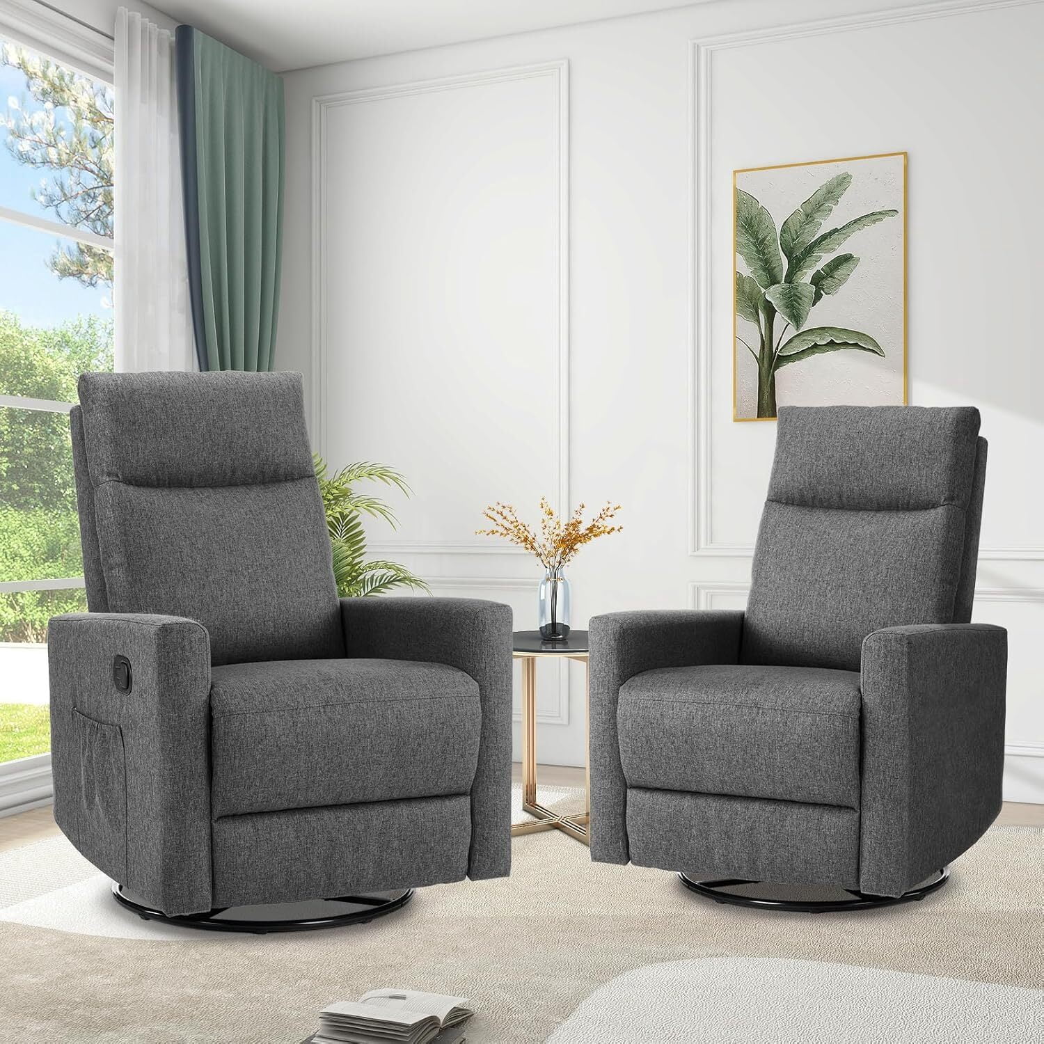 AENKYO Recliner Chair Swivel Rocking for Living Room, Glider Rocker with Extra Large Footrest - Gray
