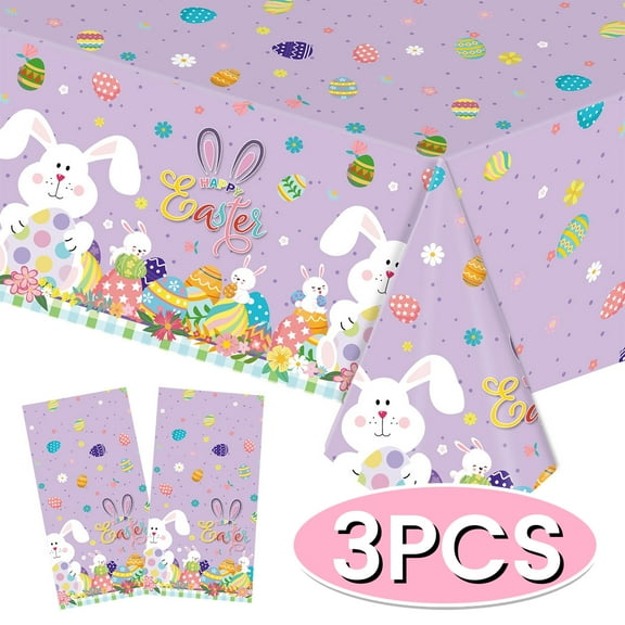 Easter Tablecloth Easter Decorations Egg Bunny Disposable Plastic Rectangle Water Resistant Spring Table Cloth for Party Supplies 108 * 54 inch 3PCS Design1
