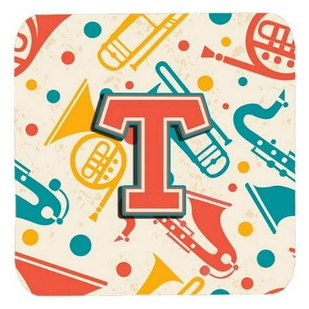 

Carolines Treasures CJ2001-TFC Letter T Retro Teal Orange Musical Instruments Initial Foam Coasters- Set Of 4
