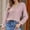 Pink, variant on Abtuhar Women Long Sleeve Tops Solid V Neck Hollow Out Textured Woven Lace Border Standard Hem Fall Shirts