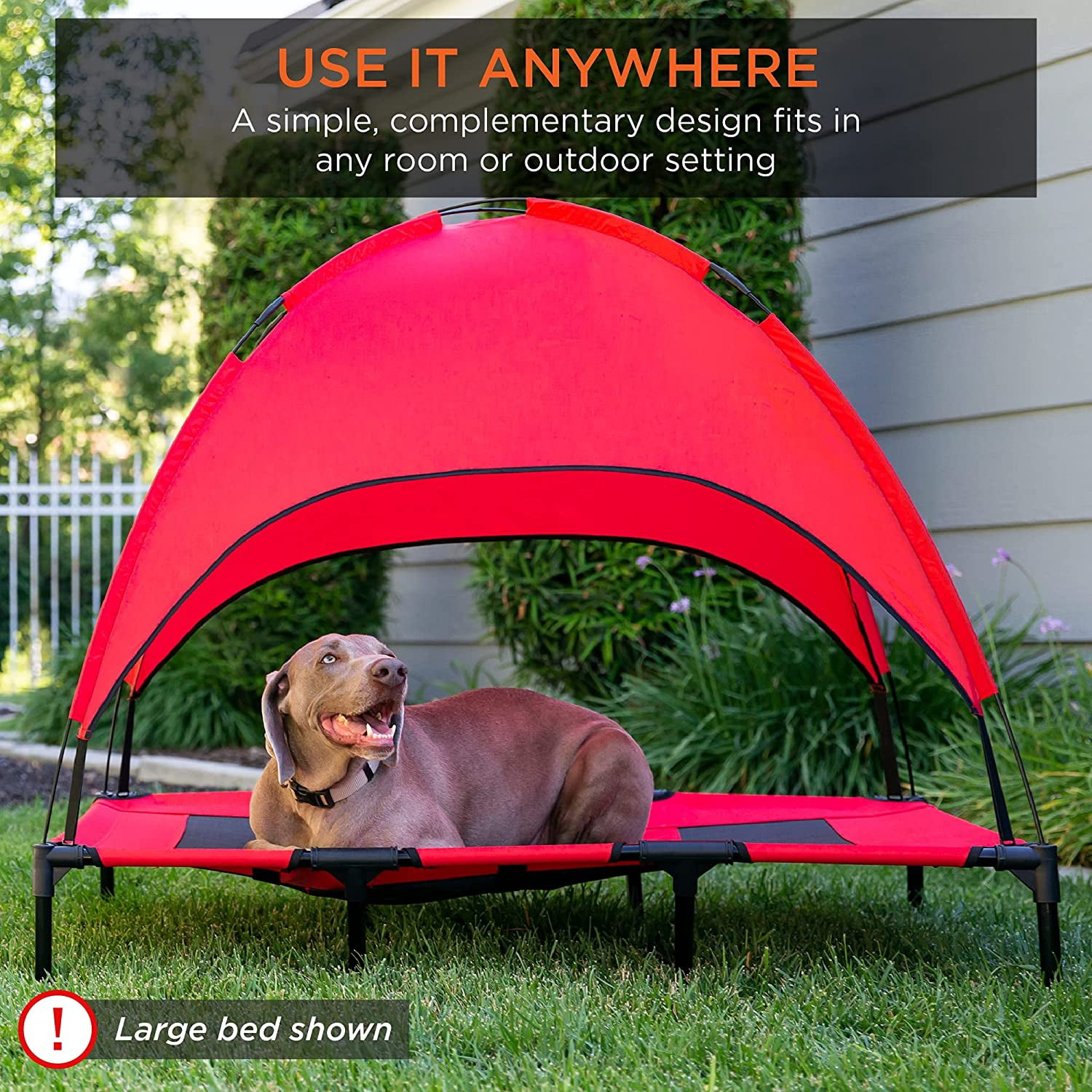 Themis 30in Elevated Cooling Dog Bed, Outdoor Raised Mesh Pet Cot w/Removable Canopy Shade Tent, Carrying Bag, Breathable Fabric - Red