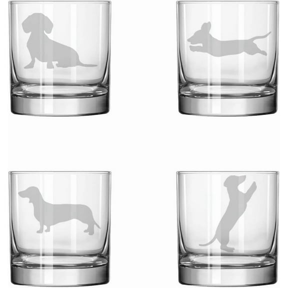 MIP Set of 4 Glass 11 oz Rocks Whiskey Old Fashioned Dachshund Collection