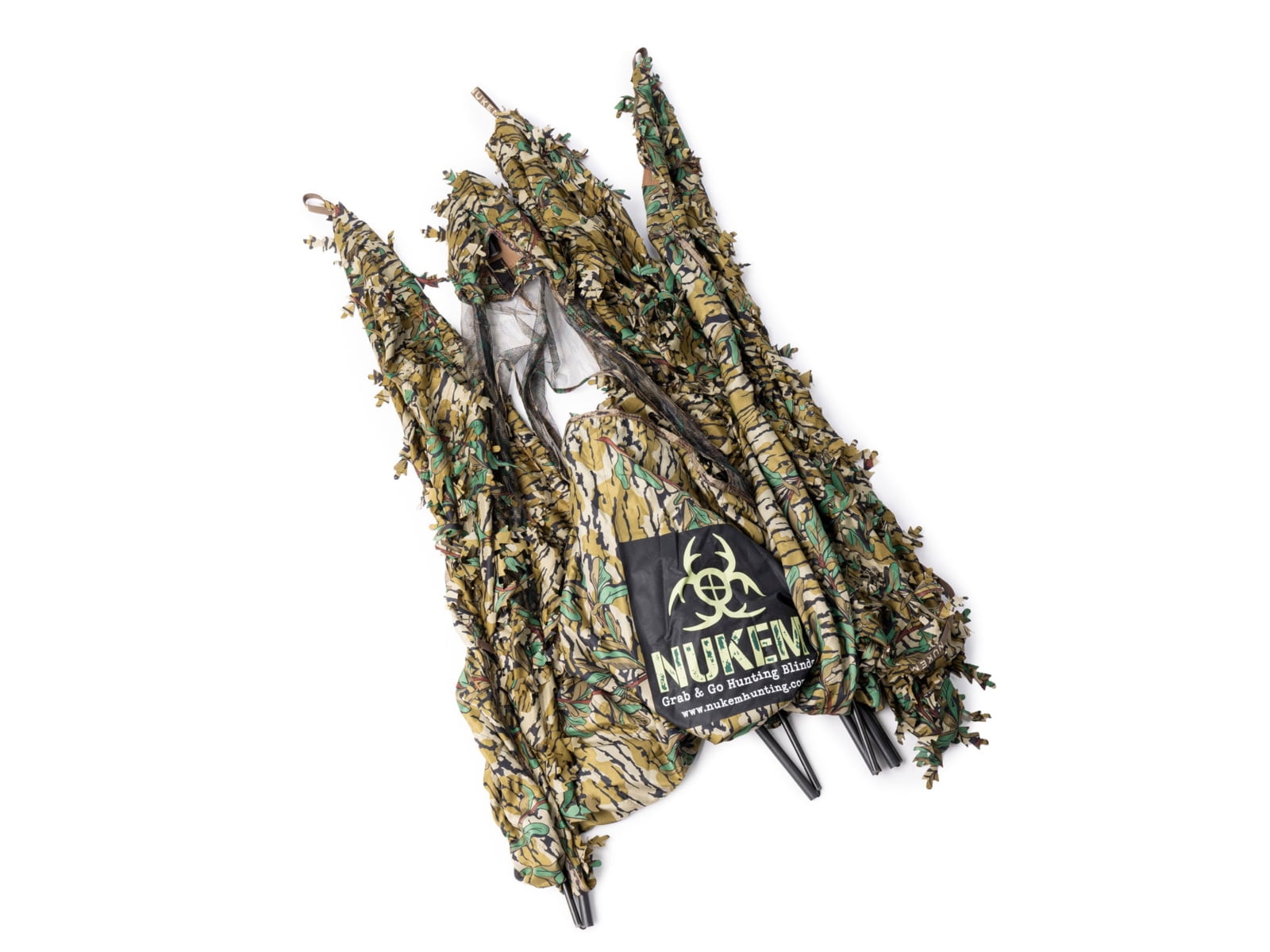 Nukem Grab & Go Hunting Ground Blind - Mossy Oak Green Leaf 3D Leafy - Lightweight Stake-Free Pop up Turkey & Deer Blind (X-Large)