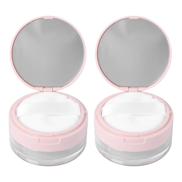 Milisten 2Pcs Portable Empty Loose Powder Box Mirror Powder Container Elastic Denser Little Mesh Makeup Case with Powder Puff Pink