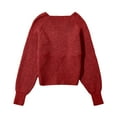 thumbnail image 5 of Ediodpoh Women Fashion Solid Crop V Neck Long Sleeve Knit Sweater Pullover Knit Tops for Women Red XL, 5 of 5