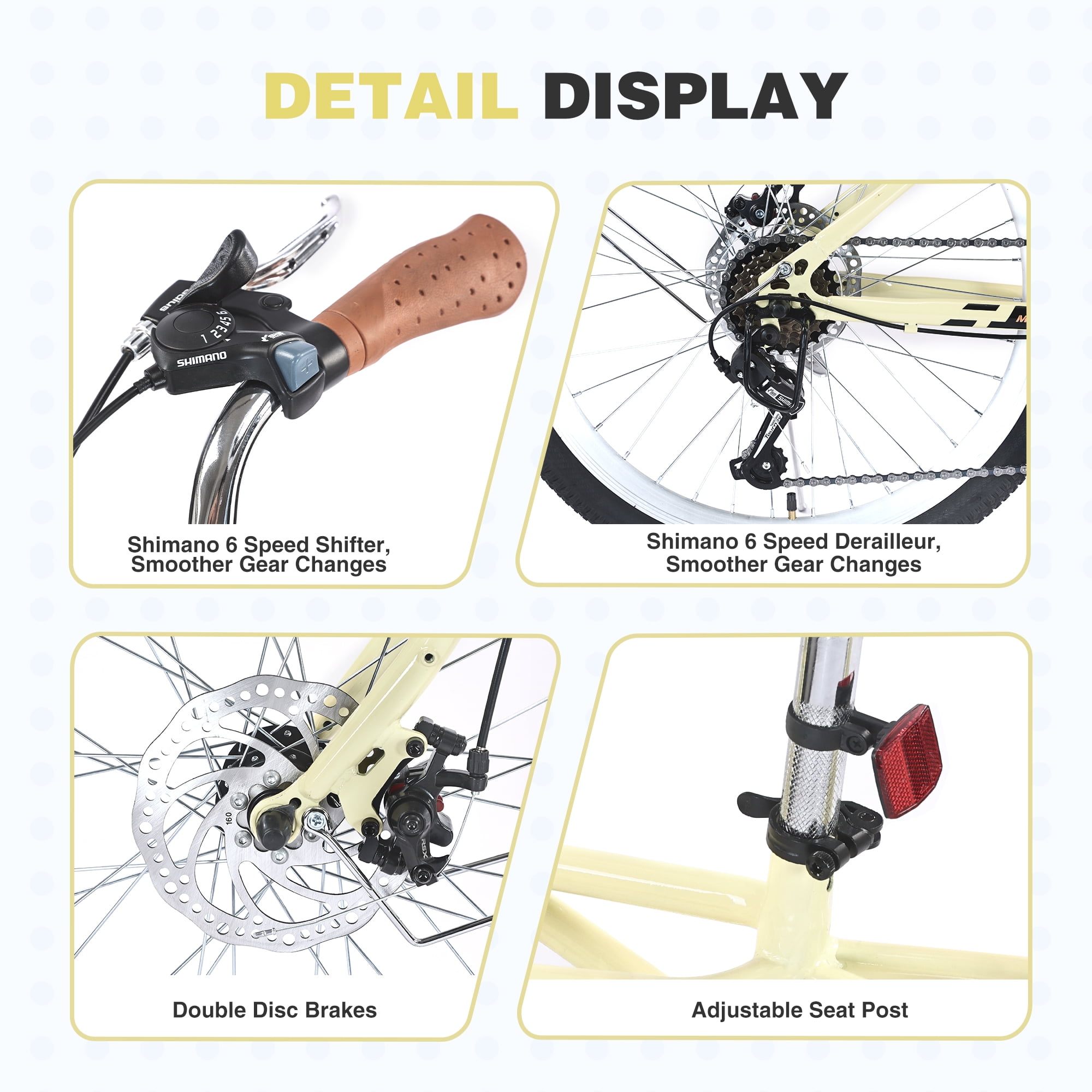Aukfa 24" Cruiser Bike for Women Girls Ladies,Commuter Bike Shimano 6 Speed Bicycle Hybrid Bikes,Yellow
