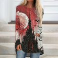 thumbnail image 2 of Halloween Tops for Women Long Sleeve Funny Halloween Party Graphic Crew Neck Loose Party Women's Tunics Fashion Clothing Fall Clothes Wear with Leggings Outfits Red S, 2 of 6