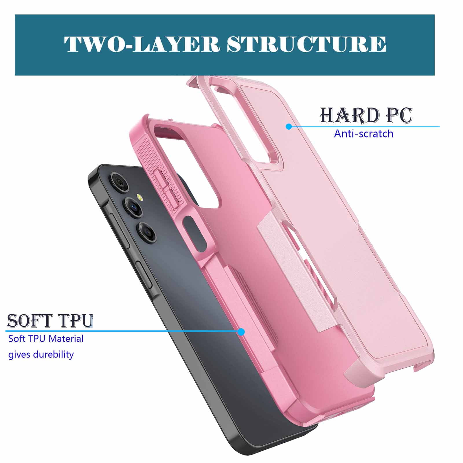 Samsung Galaxy A16 Case,Sturdy Phone Case for Galaxy A16 2025 6.7 inch,Njjex Shockproof Protection Heavy Duty Armor Hard Plastic & Rubber Rugged Bumper 2-in-1 Case Cover-Pink