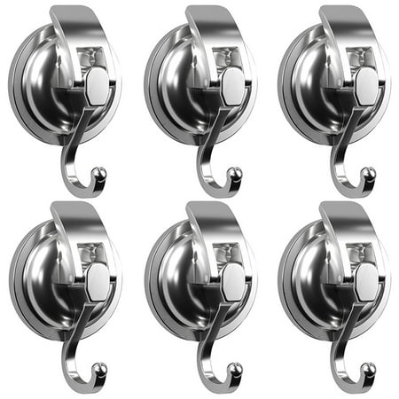 

6Pack Heavy Duty Vacuum Suction Cup Hooks Powerful Hooks Wreath Hanger Easy to Install and Removable for Bathroom Silver
