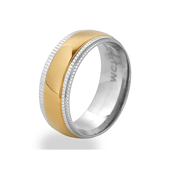 West Coast Jewelry Men's Ridged Edge Two Tone Steel Ring (8mm)
