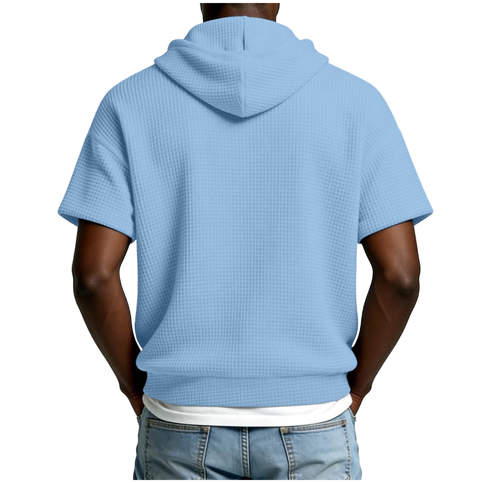 ★sale★8yards PULLOVER Halfsleeve Hoodie KIHOUT Men's Solid Color Waffle Texture Short Sleeve Hoodie Half