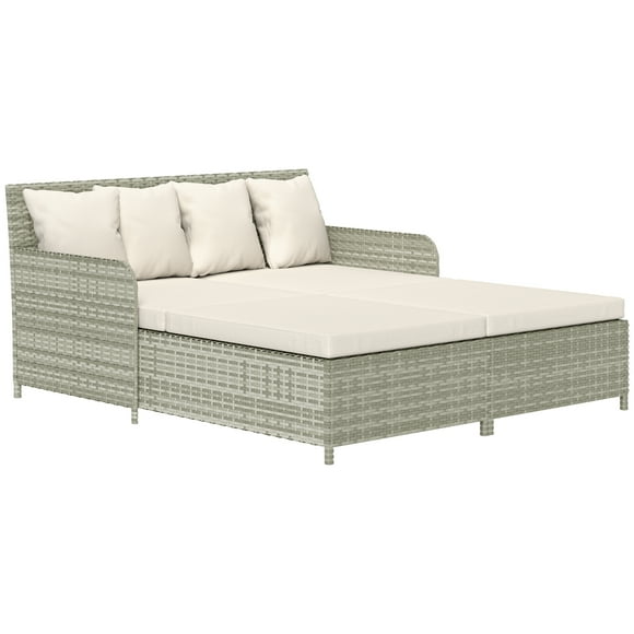 Outsunny Rattan Outdoor Daybed, Sunbed Loveseat with 4 Pillows, Beige