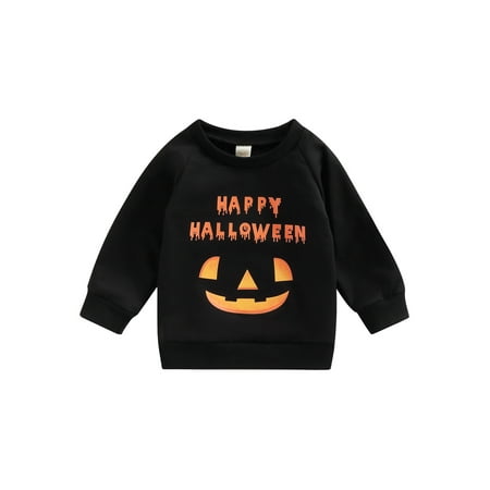 

Pudcoco Kid Long Sleeve Pullover Halloween Letter Round Neck Pumpkin Tops