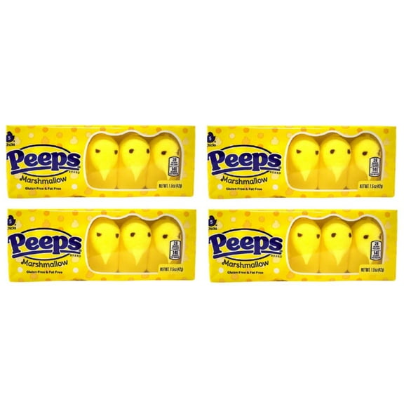 Yellow Easter Marshmallow Candy Chicks, 5 Count per pack, Treats for Easter Baskets and Party Decorations - Pack of 4