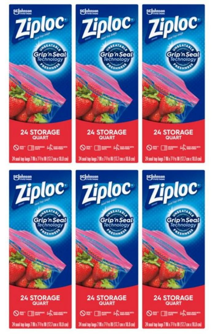 (6Pack) Ziploc Storage Bags Quart, 24 CT