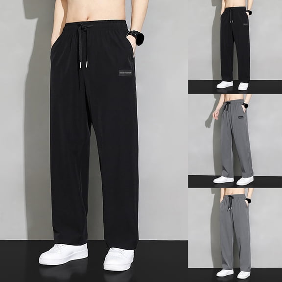 ibiyuan Mens Sweatpants Lightweight Quick Dry Straight Leg Hiking Pants Pockets Drawstring Waist Athletic Pants