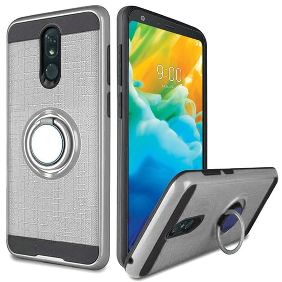 GSA Brushed Matte Hybrid Case w/Ring Stand For LG Stylo 5 Silver Black