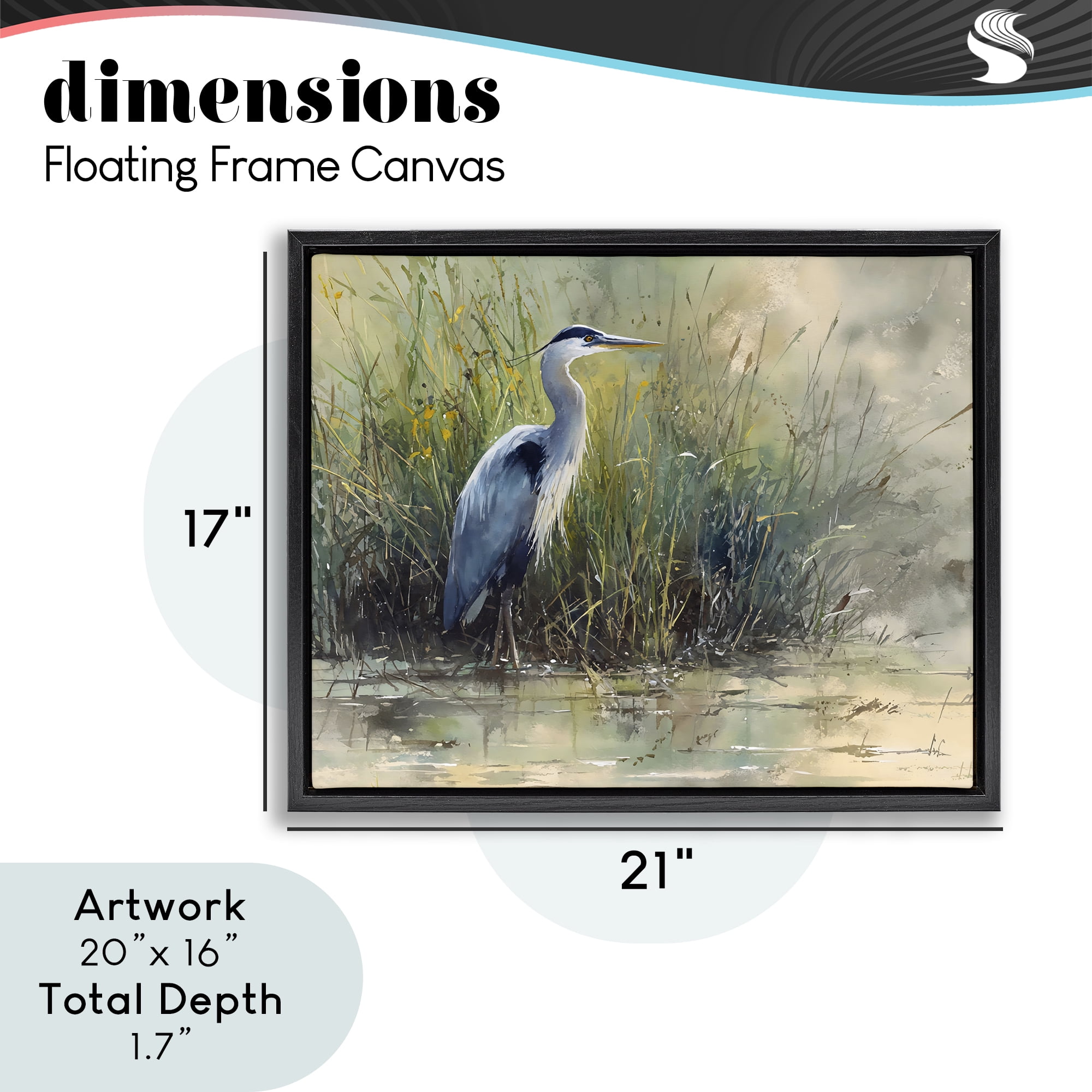 Stupell Industries Heron In The Grass Black Framed Floater Canvas Wall Art, design by Franklyn Gregory