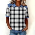 thumbnail image 2 of WTXUE Women Plaid Denim Collared Shirt Short Sleeve Shirts Plaid Shirt Contrast Color Short Sleeve Trendy Dressy Work Business Tunic Blouse Dress Shirt Patchwork Denim Shirts Pullovers Black L, 2 of 9