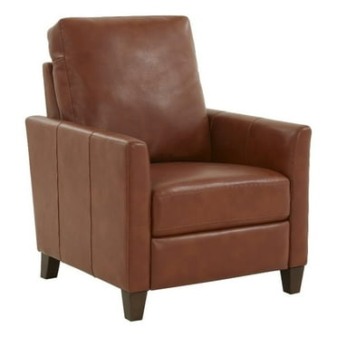 Pemberly Row Caramel Brown Faux Leather Modern Push Back Recliner