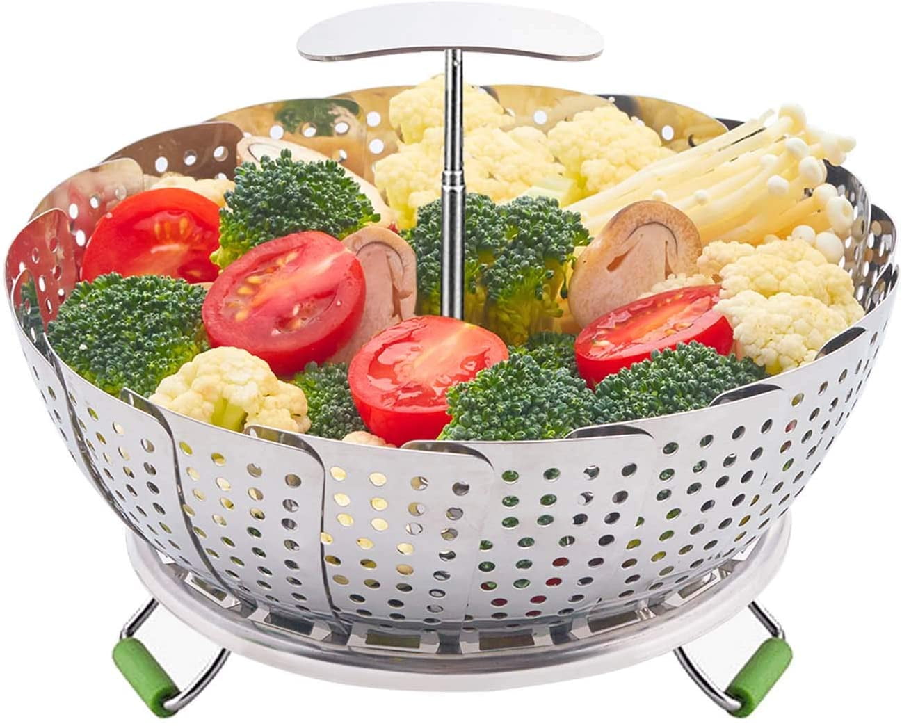 Kepooman Kitchen Stainless Steel Folding Veggie Steamer Basket for Cooking, Silver Kepooman Kitchen Stainless Steel Folding Veggie Steamer Basket for Cooking, Silver