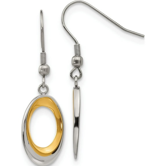 Stainless Steel Polished Yellow Ip Oval Dangle Shepherd Hook Earrings Made In China sre1042