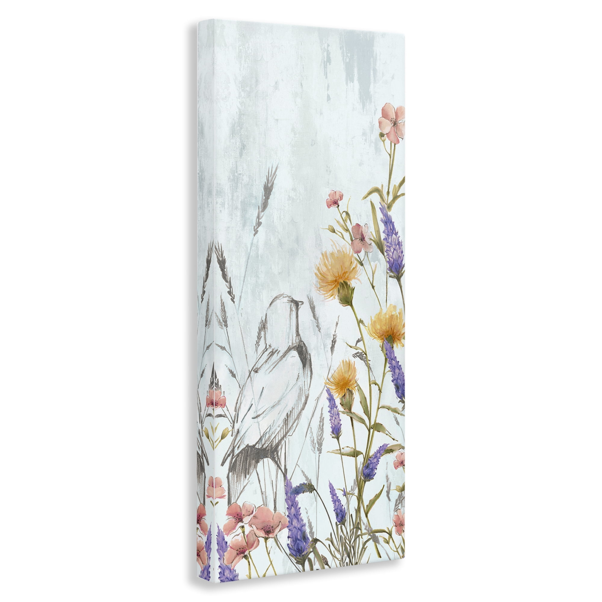 Stupell Industries Bird Outline with Wildflowers Plants & Flowers Painting Wrapped Canvas Art Print Wall Art, 10 x 24