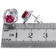thumbnail image 4 of Diamond Heart Earrings Sterling Silver Solitaire Created Pink Sapphire 2.21 Tcw, 4 of 4