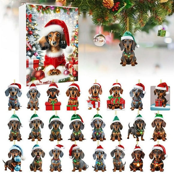 Seyotauo Advent Calendar 2025,Christmas Dachshund Advent Calendar 2025, Dachshunds Countdown Calendars,2D Acrylic Dachshund Hanging Ornaments for Christmas Decorations,Xmas Tree Decor Gifts