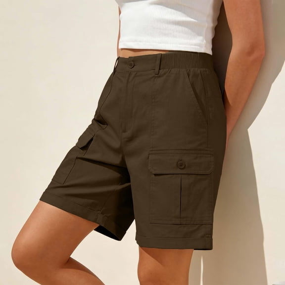 Brqkzdu Womens Cargo Shorts Mid Rise Knee Length Bermuda Shorts Straight Leg Baggy Casual Summer Shorts with Pockets